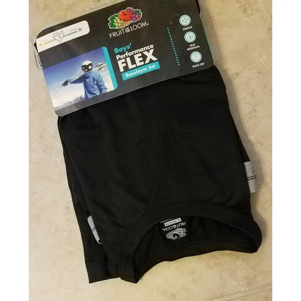 Fruit of the Loom‎ Boys Performance Flex Baselayer Set 2pc Black sz XS (4/5) NEW